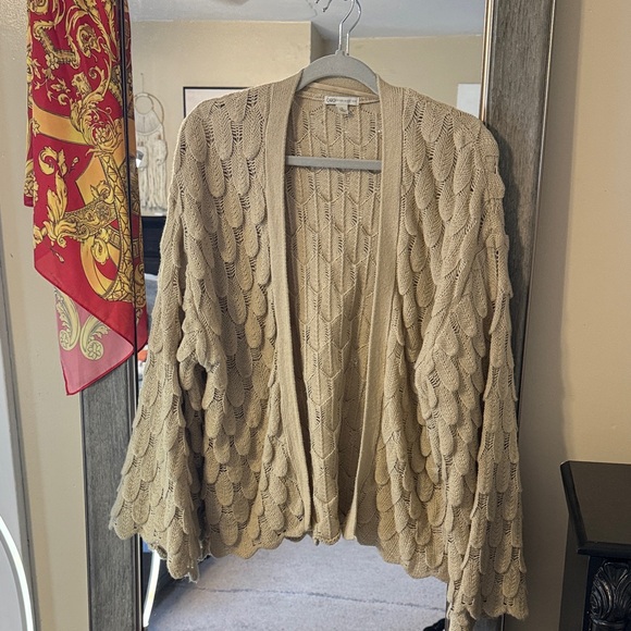 Cato Sweaters - Beige Cable Knit Open Front Sweater